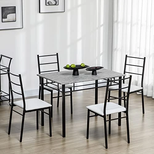 HOMCOM Dining Table Set, Modern Kitchen Table And Chairs For 4, Dinette Set With Padded Seat Chairs And Marble Textured Dinner Table, Light Gray 4 HOMCOM Dining Table Set, Modern Kitchen Table And Chairs For 4, Dinette Set With Padded Seat Chairs And Marble Textured Dinner Table, Light Gray - Image 2