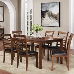 Savonnerie Dining Table Set For 6, Kitchen & Dining Room Sets, Rubber Solid Wood, 60''L × 36" W