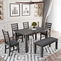 LZ LEISURE ZONE 6 Piece Wooden Dining Table Set With Bench And 4 Dining Chairs, Kitchen Table Set Family Furniture For 6 People (Antique Graywash) 21 LZ LEISURE ZONE 6 Piece Wooden Dining Table Set With Bench And 4 Dining Chairs, Kitchen Table Set Family Furniture For 6 People (Antique Graywash) -Home Table Chair Store 51Jjht4KrFL. AC 1