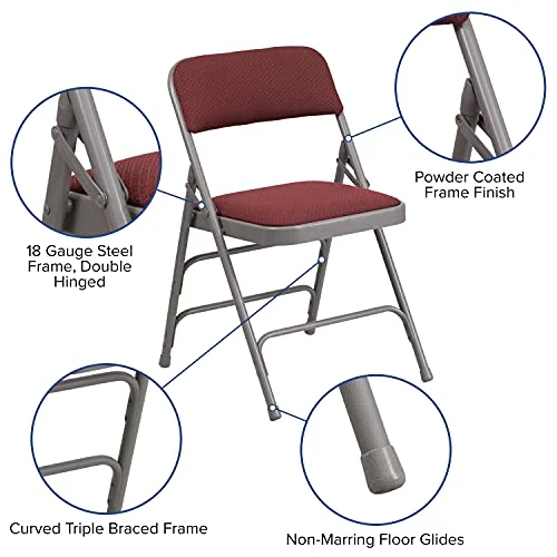 EMMA + OLIVER 2 Pack Curved Triple Braced Burgundy Patterned Fabric Metal Folding Chair 5 EMMA + OLIVER 2 Pack Curved Triple Braced Burgundy Patterned Fabric Metal Folding Chair - Image 3