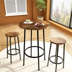 Lamerge Round Bar Table Set Of 2, Small Kitchen Table With 2 Barstools, Bar Height Table And Chairs, Pub Table And Chairs Set Of 2, Breakfast Table Set For Dining Room, Kitchen, Rustic Brown -Home Table Chair Store 51JmniaKq6L