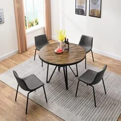 JESONVID Round Dining Room Table Set With 4 Armless Upholstered Chairs 42" D Circle Kitchen Table With Dining 4 Chair Set For Dining Room Home Kitchen, Antique Brown+Black&Grey-4P YCZ2012RC+1179GY