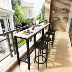 Recaceik Dining Table Set, 39.4” Rectangle Pub Dining Set Kitchen Table Set Bar Table With Stools, 3-Piece Breakfast Table Set With Metal Frame For Kitchen Dining Room W/ 2 Chairs - White -Home Table Chair Store 51K1NWD8JcL