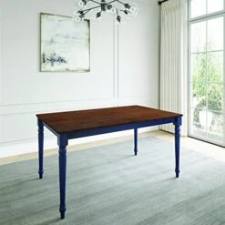 VIFAH Lafayette 5-Piece Medium Wood Dining Set, 59" L X 36" W X 30" H, 20" L X 22" W X 38" H, Walnut Top And Navy Blue Legs
