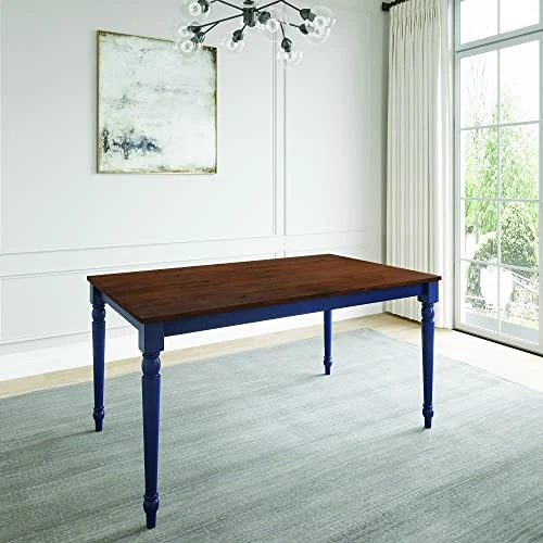 VIFAH Lafayette 5-Piece Medium Wood Dining Set, 59" L X 36" W X 30" H, 20" L X 22" W X 38" H, Walnut Top And Navy Blue Legs 3 VIFAH Lafayette 5-Piece Medium Wood Dining Set, 59" L X 36" W X 30" H, 20" L X 22" W X 38" H, Walnut Top And Navy Blue Legs