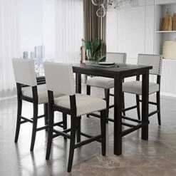 Merax 5 Piece Dining Set Kitchen Table Set Counter Height Table Set With One Rectangle Table And 4 Cushioned Chairs For 4 Persons Dining Room Table Set For Small Place(Table+4 Chairs) -Home Table Chair Store 51KuA52EG1L. AC