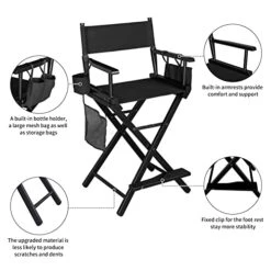 OmySalon Upgraded 24" Height Tall Director Chair Folding Artist Makeup With Replacement Cover Canvas, Storage Side Bags, Portable Footrest, Support 250 Lbs,Solid Hardwood & Polyester Black -Home Table Chair Store 51L2IHa7eGL