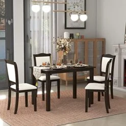 Merax Wooden Dining Table Set Retro Style Kitchen Table Set 5 Piece Table Set For 4, Table And 4 Chairs Home Kitchen Furniture Dinette Set,Gray 18 Merax Wooden Dining Table Set Retro Style Kitchen Table Set 5 Piece Table Set For 4, Table And 4 Chairs Home Kitchen Furniture Dinette Set,Gray -Home Table Chair Store 51L3yUhGMKL. AC