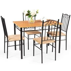 Tangkula 5 Piece Dining Table Set, Vintage Wood Top Padded Seat Dining Table And Chairs Set, Home Kitchen Dining Room Furniture