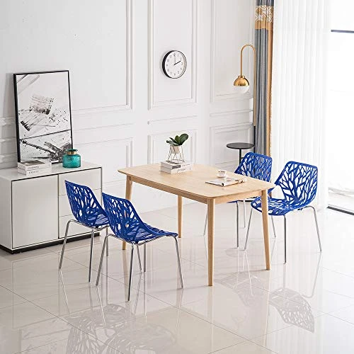 Bonnlo Modern Stackable Chair Set Of 4 Kitchen Dining Chair Birch Sapling Comfy Chairs For Indoor Use (Blue) 7 Bonnlo Modern Stackable Chair Set Of 4 Kitchen Dining Chair Birch Sapling Comfy Chairs For Indoor Use (Blue) - Image 5