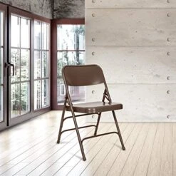 OEF Furnishings Triple Brace Steel Folding Chair, Brown -Home Table Chair Store 51LTZJ1ZXaL