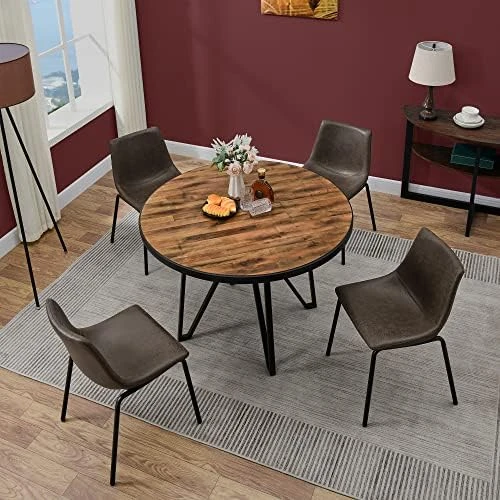 JESONVID Round Dining Room Table Set With 4 Armless Upholstered Chairs 42" D Circle Kitchen Table With Dining 4 Chair Set For Dining Room Home Kitchen, Antique Brown+Black&Grey-4P YCZ2012RC+1179GY 13 JESONVID Round Dining Room Table Set With 4 Armless Upholstered Chairs 42" D Circle Kitchen Table With Dining 4 Chair Set For Dining Room Home Kitchen, Antique Brown+Black&Grey-4P YCZ2012RC+1179GY - Image 11