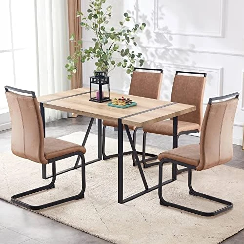 NYEESS 55 In Modern Dining Table Set For 4,Kitchen Table Set,Modern Dining Room Sets For 4,Wood Dining Table And Tech Cloth Dining Chair 4-Piece Set Suitable For Dining Room,Kitchen (Brown + Linen) 8 NYEESS 55 In Modern Dining Table Set For 4,Kitchen Table Set,Modern Dining Room Sets For 4,Wood Dining Table And Tech Cloth Dining Chair 4-Piece Set Suitable For Dining Room,Kitchen (Brown + Linen) - Image 6