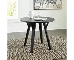 Signature Design By Ashley Otaska Mid Century Modern Round Dining Room Table, Black