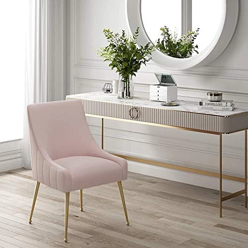 MEXIYA Irina Dining Chair Blush Easy Clean Velvet Upholstered Side Chair With Brushed Gold Leg 4 MEXIYA Irina Dining Chair Blush Easy Clean Velvet Upholstered Side Chair With Brushed Gold Leg - Image 2