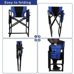 Tall Folding Directors Chair - Full Back Camping Chair Lightweight Aluminum Makeup Artist Chair With Side Table Storage Bag Heavy Duty Supports 300lbs Outdoor Indoor -Home Table Chair Store 51NLVEEbciL