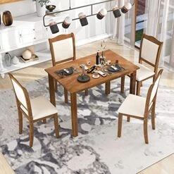 Merax Wooden Dining Table Set Retro Style Kitchen Table Set 5 Piece Table Set For 4, Table And 4 Chairs Home Kitchen Furniture Dinette Set,Gray 21 Merax Wooden Dining Table Set Retro Style Kitchen Table Set 5 Piece Table Set For 4, Table And 4 Chairs Home Kitchen Furniture Dinette Set,Gray -Home Table Chair Store 51NbOpkJ3fL. AC