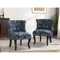 TINA'S HOME Modern Fabric Armless Accent Chairs Set Of 2, Upholstered Fabric Button Single Sofa Chair With Wooden Legs For Living Room, Comfy Tufted Bedroom Chairs For Dining Room (Navy)