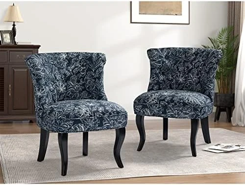 TINA'S HOME Modern Fabric Armless Accent Chairs Set Of 2, Upholstered Fabric Button Single Sofa Chair With Wooden Legs For Living Room, Comfy Tufted Bedroom Chairs For Dining Room (Navy) 7 TINA'S HOME Modern Fabric Armless Accent Chairs Set Of 2, Upholstered Fabric Button Single Sofa Chair With Wooden Legs For Living Room, Comfy Tufted Bedroom Chairs For Dining Room (Navy) - Image 5