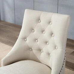 DAGONHIL Fabric Dining Chairs Set Of 2 Tufted Dining Room Chairs Upholstered Kitchen Chairs, Accent Chairs With Black Solid Wood Legs, Nailed Trim (Beige) -Home Table Chair Store 51ORklxOCOL