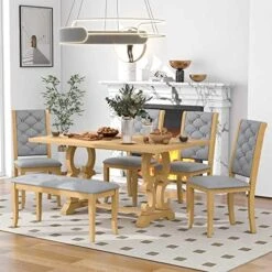 Harper & Bright Designs 6-Piece Dining Set With Bench, Farmhouse Rustic Kitchen Table Set With Wood Table, Bench And 4 Cross Back Dining Chairs, White+Cherry -Home Table Chair Store 51OnKP6IeXL. AC