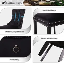 MAISON ARTS Velvet Tufted Dining Chairs Set Of 4, Upholstered Dining Room Chairs With Ring Pull Trim & Button Back Modern Dinner Chairs With Solid Wood Legs For Kitchen Dining Room (Black,4pcs) 21 MAISON ARTS Velvet Tufted Dining Chairs Set Of 4, Upholstered Dining Room Chairs With Ring Pull Trim & Button Back Modern Dinner Chairs With Solid Wood Legs For Kitchen Dining Room (Black,4pcs) -Home Table Chair Store 51OwwSDPSOL