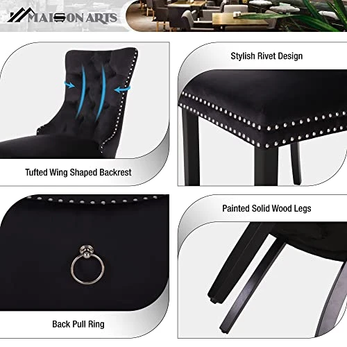 MAISON ARTS Velvet Tufted Dining Chairs Set Of 4, Upholstered Dining Room Chairs With Ring Pull Trim & Button Back Modern Dinner Chairs With Solid Wood Legs For Kitchen Dining Room (Black,4pcs) 7 MAISON ARTS Velvet Tufted Dining Chairs Set Of 4, Upholstered Dining Room Chairs With Ring Pull Trim & Button Back Modern Dinner Chairs With Solid Wood Legs For Kitchen Dining Room (Black,4pcs) - Image 5