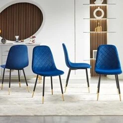 NORDICANA Velvet Dining Chairs Kitchen Solid Color Chair Upholstered Side Stools With Backrest Metal Legs Set Of 4, Navy Blue 31 NORDICANA Velvet Dining Chairs Kitchen Solid Color Chair Upholstered Side Stools With Backrest Metal Legs Set Of 4, Navy Blue -Home Table Chair Store 51PG lFKGiL. AC