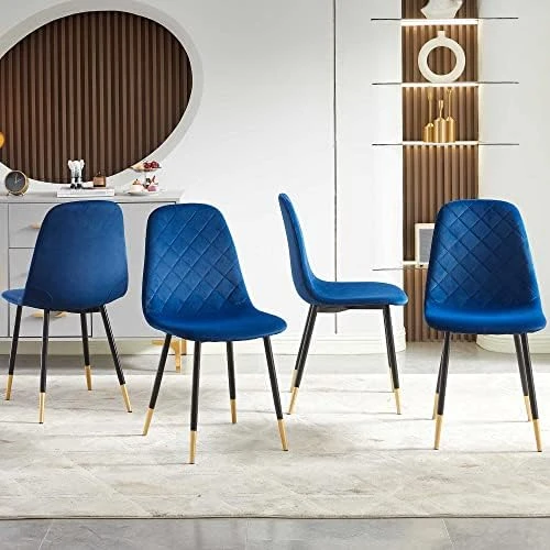 NORDICANA Velvet Dining Chairs Kitchen Solid Color Chair Upholstered Side Stools With Backrest Metal Legs Set Of 4, Navy Blue 17 NORDICANA Velvet Dining Chairs Kitchen Solid Color Chair Upholstered Side Stools With Backrest Metal Legs Set Of 4, Navy Blue - Image 15