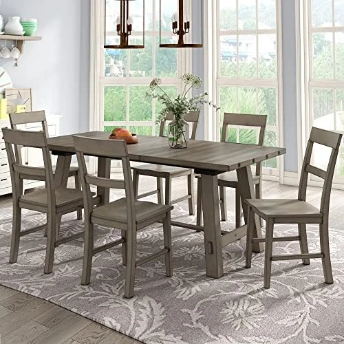 UBGO Dining Table Set 7-Piece Set-72 Industrial Style Rectangular Chain Bracket Chairs,Family Furniture For 6 People,for Home Kitchen Room/Breakfast Corner(Gray) 16 UBGO Dining Table Set 7-Piece Set-72 Industrial Style Rectangular Chain Bracket Chairs,Family Furniture For 6 People,for Home Kitchen Room/Breakfast Corner(Gray) - Image 14