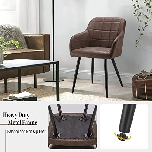 TUKAILAi Modern Dining Chairs Set Of 2, PU Leather Upholstered Accent Arm Chair With Padded Seat, Armrest & Backrest, Occasional Armchair For Leisure Lounge Guest Reception (Brown) 7 TUKAILAi Modern Dining Chairs Set Of 2, PU Leather Upholstered Accent Arm Chair With Padded Seat, Armrest & Backrest, Occasional Armchair For Leisure Lounge Guest Reception (Brown) - Image 5