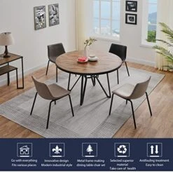 JESONVID Round Dining Room Table Set With 4 Armless Upholstered Chairs 42" D Circle Kitchen Table With Dining 4 Chair Set For Dining Room Home Kitchen, Antique Brown+Black&Grey-4P YCZ2012RC+1179GY 19 JESONVID Round Dining Room Table Set With 4 Armless Upholstered Chairs 42" D Circle Kitchen Table With Dining 4 Chair Set For Dining Room Home Kitchen, Antique Brown+Black&Grey-4P YCZ2012RC+1179GY -Home Table Chair Store 51PrhvXVgqL