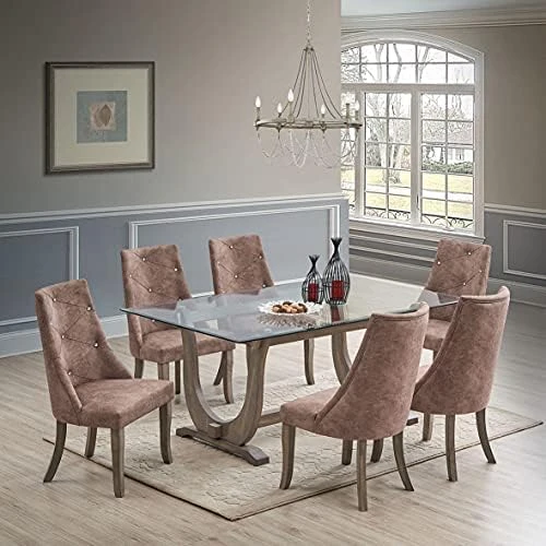 Kings Brand Furniture - Elmer 7 Piece Glass Top Dining Set, Table & 6 Chairs, Gray 7 Kings Brand Furniture - Elmer 7 Piece Glass Top Dining Set, Table & 6 Chairs, Gray - Image 5