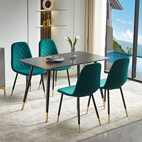 NORDICANA Velvet Dining Chairs Kitchen Solid Color Chair Upholstered Side Stools With Backrest Metal Legs Set Of 4, Navy Blue 16 NORDICANA Velvet Dining Chairs Kitchen Solid Color Chair Upholstered Side Stools With Backrest Metal Legs Set Of 4, Navy Blue - Image 14