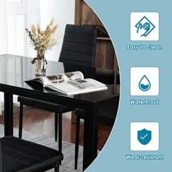 AOOU 5/7pieces Kitchen Table Set, Modern Dining Table Set W/Glass-Top Table And 4/6 Leather Upholstered Chairs For Dining Room, Kitchen, Dinette, Breakfast Nook (Black, Dinning Table With 6 Chairs) 17 AOOU 5/7pieces Kitchen Table Set, Modern Dining Table Set W/Glass-Top Table And 4/6 Leather Upholstered Chairs For Dining Room, Kitchen, Dinette, Breakfast Nook (Black, Dinning Table With 6 Chairs) -Home Table Chair Store 51Qr00x9Q5L