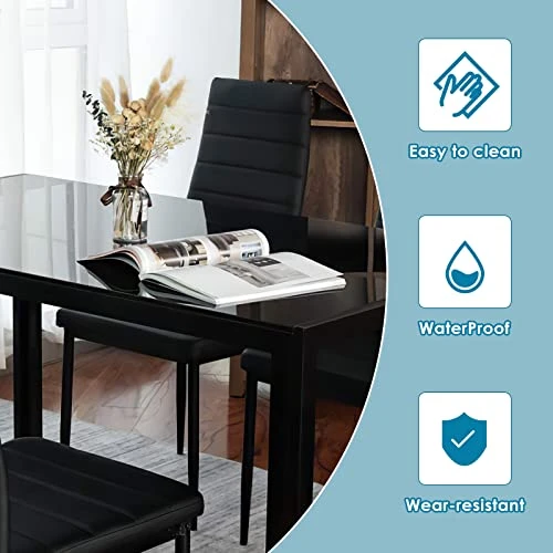 AOOU 5/7pieces Kitchen Table Set, Modern Dining Table Set W/Glass-Top Table And 4/6 Leather Upholstered Chairs For Dining Room, Kitchen, Dinette, Breakfast Nook (Black, Dinning Table With 6 Chairs) 6 AOOU 5/7pieces Kitchen Table Set, Modern Dining Table Set W/Glass-Top Table And 4/6 Leather Upholstered Chairs For Dining Room, Kitchen, Dinette, Breakfast Nook (Black, Dinning Table With 6 Chairs) - Image 4