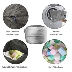 [Removable Cover] Bean Bag Chairs For Adults, 4 Foot Memory Foam Bean Bag For Adults, Big Sofa With Fluffy Removable Microfiber Cover, Furnitures For Dorm Room And Living Room, Grey -Home Table Chair Store 51QsZDGvVpS