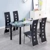 Henf 5 Pieces Dining Table Set, Modern Dining Table Set For 4 Persons With Tempered Glass Top Table And 4 PU Leather Chairs For Breakfast Dining Room Kitchen Furniture, Black (Black-3)