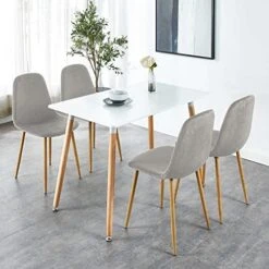 OKAKOPA 5 Piece Dining Table Set For 4, Modern 42.5" Rectangle Wood Dining Table And 4 Chairs With Metal Legs (1 Pc White Table + 4 Pcs Gray Chairs) 16 OKAKOPA 5 Piece Dining Table Set For 4, Modern 42.5" Rectangle Wood Dining Table And 4 Chairs With Metal Legs (1 Pc White Table + 4 Pcs Gray Chairs) -Home Table Chair Store 51QxlN5zjNL. AC