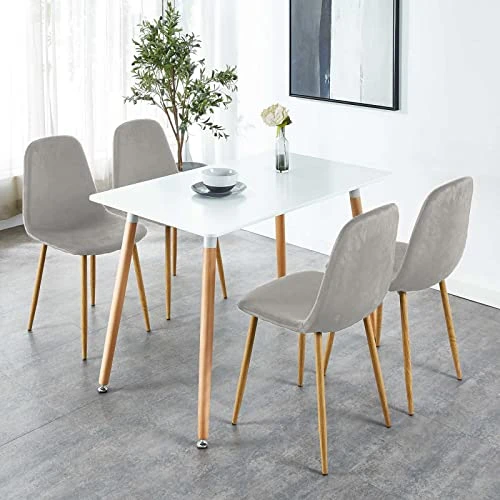 OKAKOPA 5 Piece Dining Table Set For 4, Modern 42.5" Rectangle Wood Dining Table And 4 Chairs With Metal Legs (1 Pc White Table + 4 Pcs Gray Chairs) 3 OKAKOPA 5 Piece Dining Table Set For 4, Modern 42.5" Rectangle Wood Dining Table And 4 Chairs With Metal Legs (1 Pc White Table + 4 Pcs Gray Chairs)