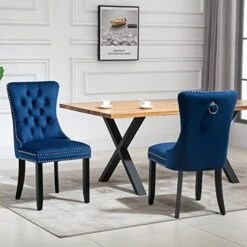 Set Of 2 Modern Upholstered Fabric Dining Chair With Nailhead Trim And Button Tufted Back (Blue) -Home Table Chair Store 51R1iMOGdnL