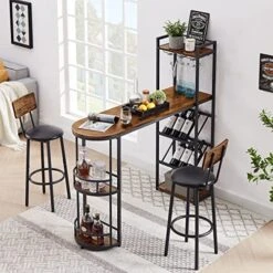 GNIXUU Bistro Table And Chairs Set Of 2, Kitchen Dining Bar Table With Counter Height Barstools, Industrial Pub Table Set With Wine Rack And Side Storage 11 GNIXUU Bistro Table And Chairs Set Of 2, Kitchen Dining Bar Table With Counter Height Barstools, Industrial Pub Table Set With Wine Rack And Side Storage -Home Table Chair Store 51RYHYjfbwL