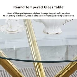 GENERIC 5-Piece Glass Dining Table Set, Compact Mid-Century Modern Table & Chair Set For Home, Apartment W/ 4 Side Chairs, Tempered Glass Top, Metal Legs And Frame (Gold Table With 234) -Home Table Chair Store 51Rc7Xsvm6L