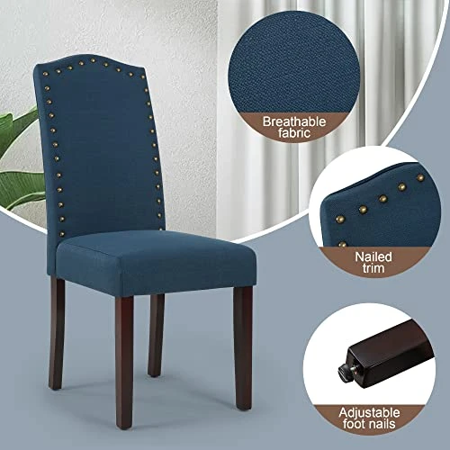 LSSPAID Dining Chairs Set Of 4, High Back Fabric Upholstered Parsons Dining Room Chairs, Nail Head Trim Dining Chair, Turquoise 6 LSSPAID Dining Chairs Set Of 4, High Back Fabric Upholstered Parsons Dining Room Chairs, Nail Head Trim Dining Chair, Turquoise - Image 4