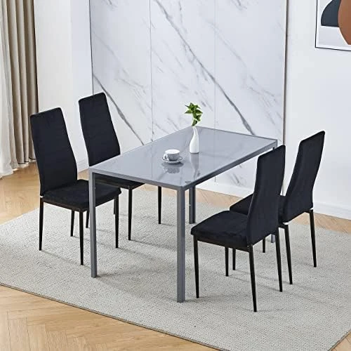 Ansley&HosHo Small Kitchen Table And Chairs Set For 2, 3-Piece Modern Glass Dining Room Table Set, Black Square Kitchen Table And 2 Black Leather Chairs For Home, Living Room, Dinette, Restaurant 14 Ansley&HosHo Small Kitchen Table And Chairs Set For 2, 3-Piece Modern Glass Dining Room Table Set, Black Square Kitchen Table And 2 Black Leather Chairs For Home, Living Room, Dinette, Restaurant - Image 12