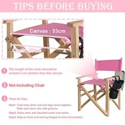 KAEGREEL Makeup Chair Accessories Set (No Chair) For Artist And Personal Make Up, 5-in-1 Pink Director Chair Canvas Replacement Kit With Sticks And Side Storage Bags (Chair Not Included) -Home Table Chair Store 51SbuSwg5rL