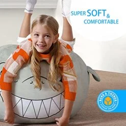 Shark Bean Bag Chair Cover For Kids Ultra-Soft And Fluffy Fur-Like Cover For Kids Bean Bag Chair, Stuffed Animal Storage - Shark Room Decor For Boys, Bean Bags For Kids -Home Table Chair Store 51SdVdr2MzS