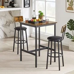 Neylory Bistro Table And Chairs Set Of 2, Pub Table And Bar Stool Set, Small Kitchen Dining Counter Height Table With Upholstered Barstools, Brown
