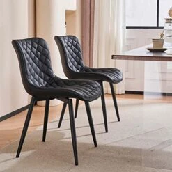 YOUTASTE Black Dining Chairs Set Of 2 PU Leather Diamond Upholstered Modern Kitchen Dining Room Chairs Metal Thick Bar Counter Chairs High Back Home Kitchen Restaurant 17 YOUTASTE Black Dining Chairs Set Of 2 PU Leather Diamond Upholstered Modern Kitchen Dining Room Chairs Metal Thick Bar Counter Chairs High Back Home Kitchen Restaurant -Home Table Chair Store 51SrdRsSjmL