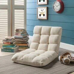 Loungie Super-Soft Folding Adjustable Floor Relaxing/Gaming Recliner Chair, Beige -Home Table Chair Store 51T3GYcKYGL. AC